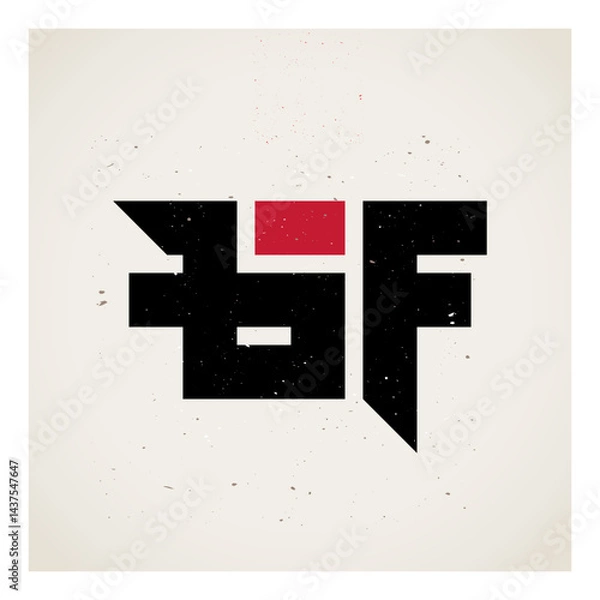 Fototapeta Modern BF Monogram with Angular Black Letters and Striking Red Element - Vintage Texture Effect for Trendy Urban Brands and Digital Identities.