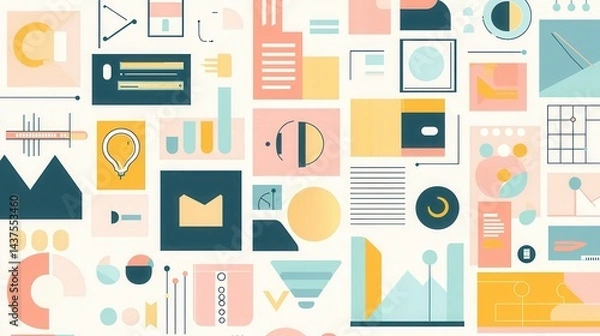 Fototapeta modern business icons, minimalist flat design, clean lines, pastel color palette, digital vector style