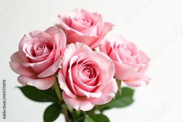 Fototapeta A cluster of blush pink roses isolated on white, macro, delicate, pretty