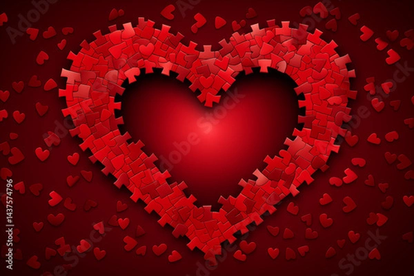 Fototapeta A heart-shaped puzzle border framing a central message or logo versatile banner layout for brands, events, or campaigns.