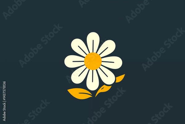 Fototapeta A stylized daisy flower head and leaf turned into a small icon or label element, minimal and modern.