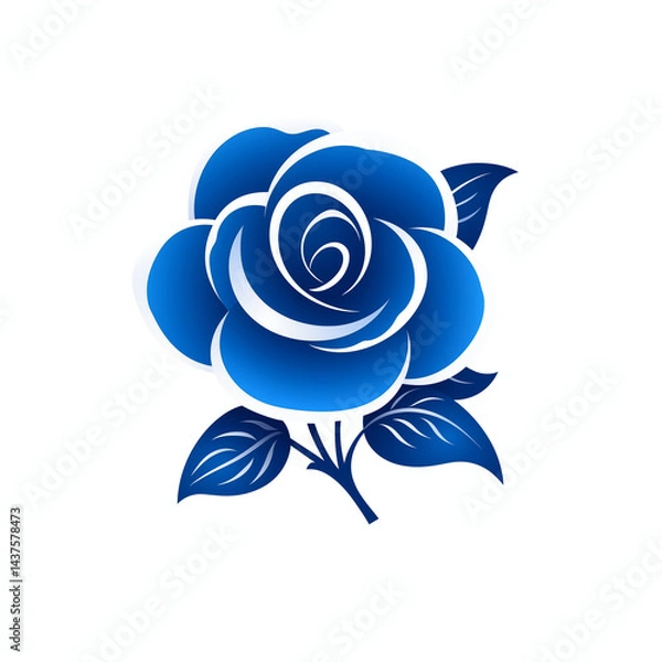 Fototapeta A stylized blue rose flower head and leaf turned into a small icon or label element, minimal and modern.