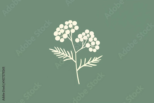 Fototapeta Minimal flat design Yarrow flower and leaf icon, soft colors, clean lines, PNG with transparent background