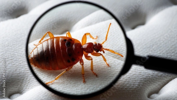 Fototapeta A single bed bug is visible on the surface of a mattress.