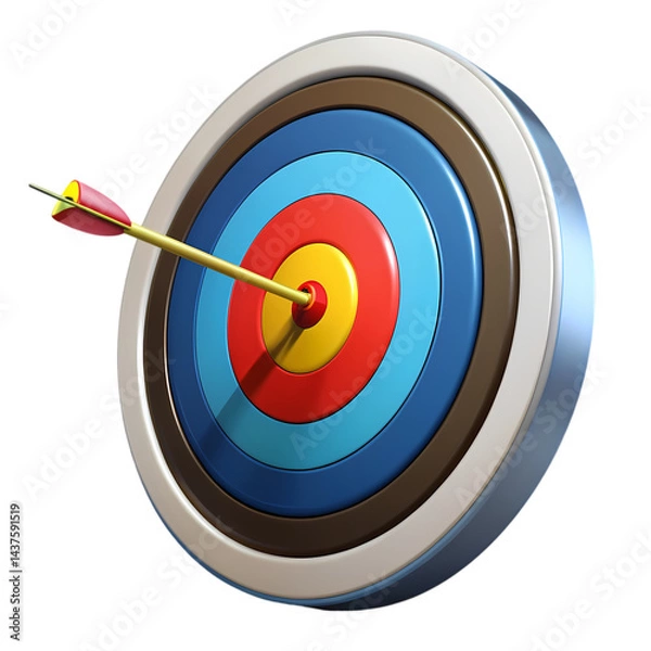 Obraz Colorful Archery Target Bullseye Image 3D Render Goal Achievement isolated on transparent background