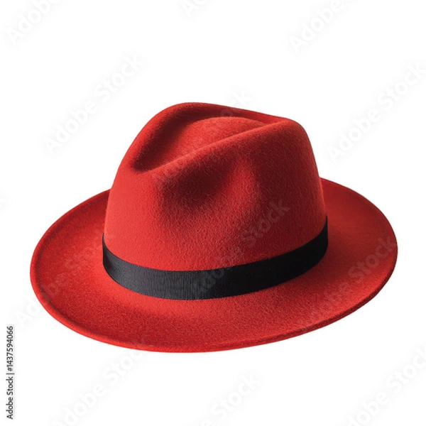 Fototapeta A stylish red fedora hat with a black band, perfect for fashion enthusiasts.