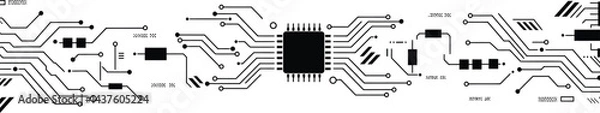 Fototapeta Stylized Black and White Circuit Board Vector Illustration
