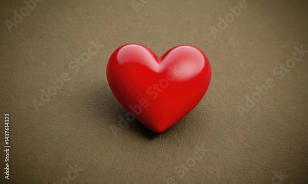 Fototapeta A single red heart sits atop a brown surface, ideal for use in romantic or symbolic contexts