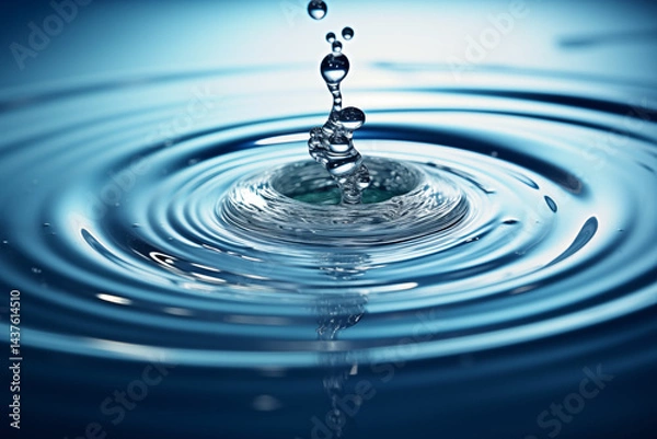 Fototapeta A hyper-realistic macro shot of a single water drop in a calm pool of water
