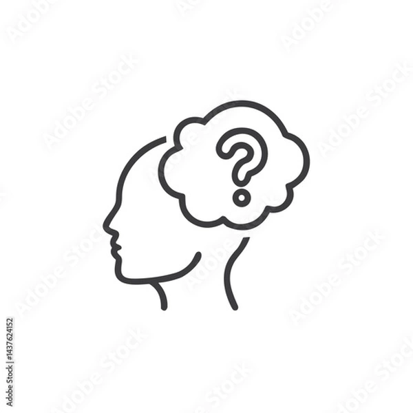 Fototapeta Thinking Person Icon - Human Head with Question Mark for Educational Platforms, Problem Solving Resources, Quiz Applications, Decision Making Tools and Cognitive Psychology Materials