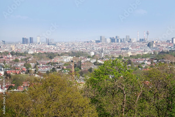 Fototapeta Zentrum Ausblick von der Trazberg Warte, Aussichtsturm, Wachturm in Wien Hietzing, Panorama