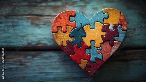 Fototapeta Heart shape formed from puzzle pieces, symbolizing connection