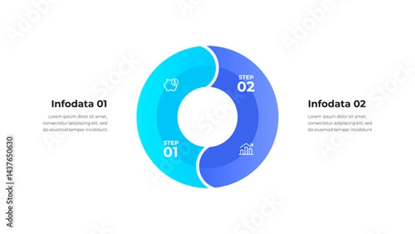 Fototapeta Circular Diagram with Two Data Steps and Icon Illustrations