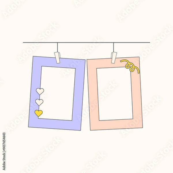 Fototapeta Retro cute polaroid photo frames background. Doodle frame polaroid border element vector illustration