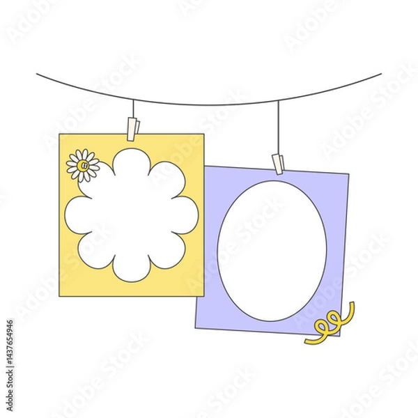 Obraz Retro cute polaroid photo frames background. Doodle frame polaroid border element vector illustration