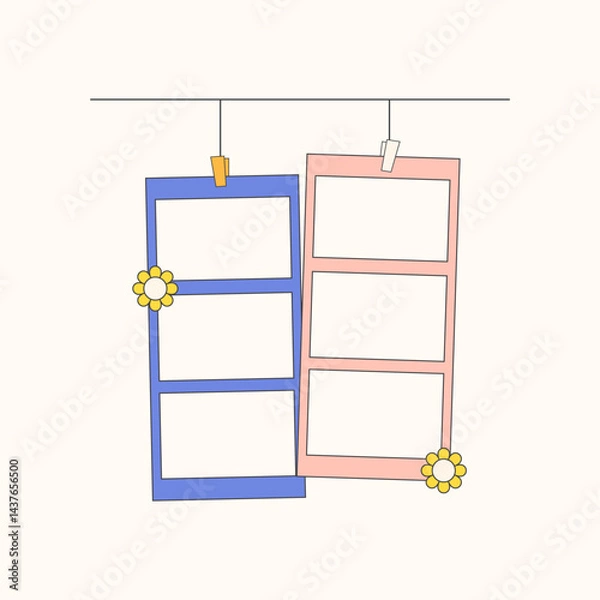 Fototapeta Retro cute polaroid photo frames background. Doodle frame polaroid border element vector illustration