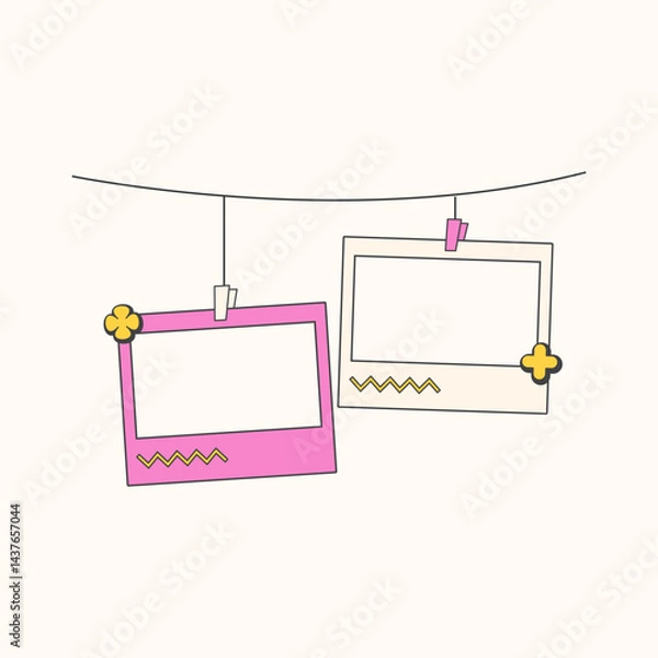 Fototapeta Retro cute polaroid photo frames background. Doodle frame polaroid border element vector illustration