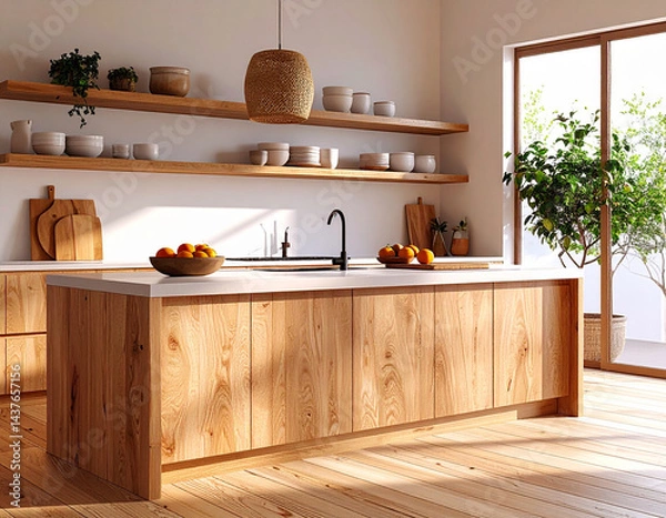 Fototapeta Japandi Style Minimalist Kitchen Interior Design Photo