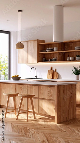 Fototapeta Japandi Style Minimalist Kitchen Interior Design Photo