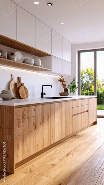 Fototapeta Japandi Style Minimalist Kitchen Interior Design Photo