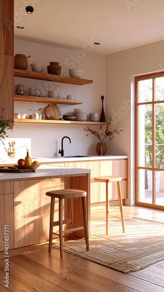 Fototapeta Japandi Style Minimalist Kitchen Interior Design Photo