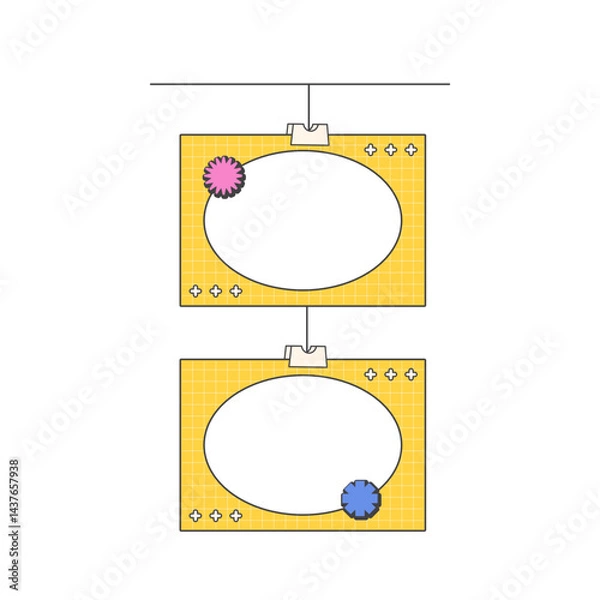 Fototapeta Retro cute yellow polaroid photo frames background. Doodle frame polaroid border element vector illustration