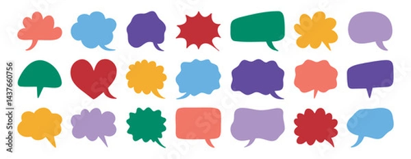 Fototapeta Colorful communication speech bubbles silhouette set. speech bubble doodle funny collection 