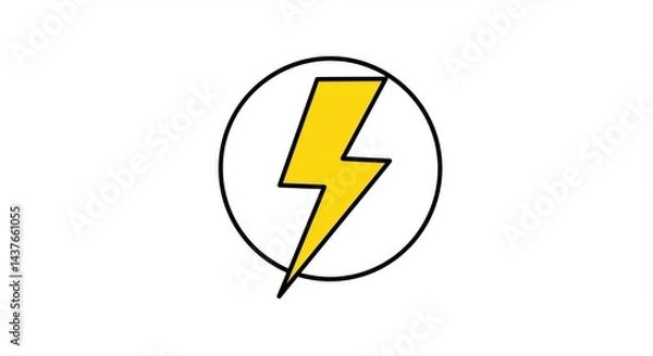 Fototapeta A yellow lightning bolt in a black circle on a white background simple and minimalist style graphic