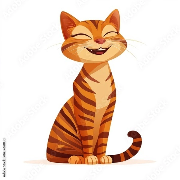 Fototapeta A playfully, happy animated cat in warm colours all isolated on a white background 