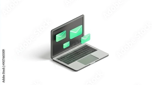 Obraz Minimal 3D Laptop with Email Icons on White Background