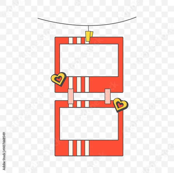Fototapeta Retro cute red polaroid photo frames background. Doodle frame polaroid border element vector illustration