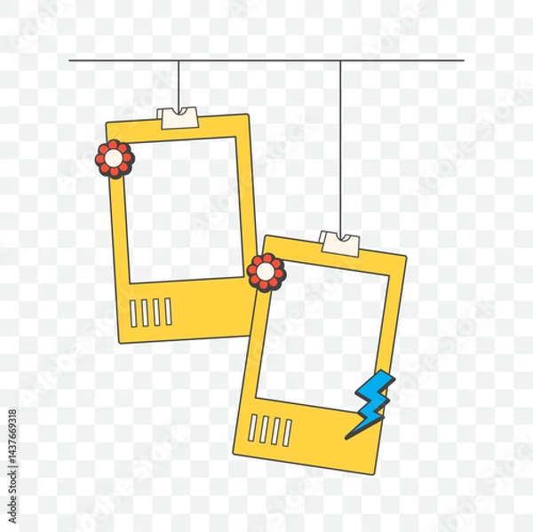 Fototapeta Retro cute yellow polaroid photo frames background. Doodle frame polaroid border element vector illustration