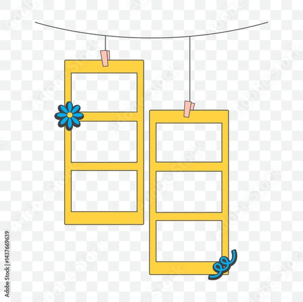 Fototapeta Retro cute yellow polaroid photo frames background. Doodle frame polaroid border element vector illustration
