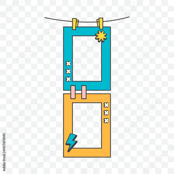 Fototapeta Pop retro cute groovy polaroid photo frames background. Doodle frame polaroid border element vector illustration