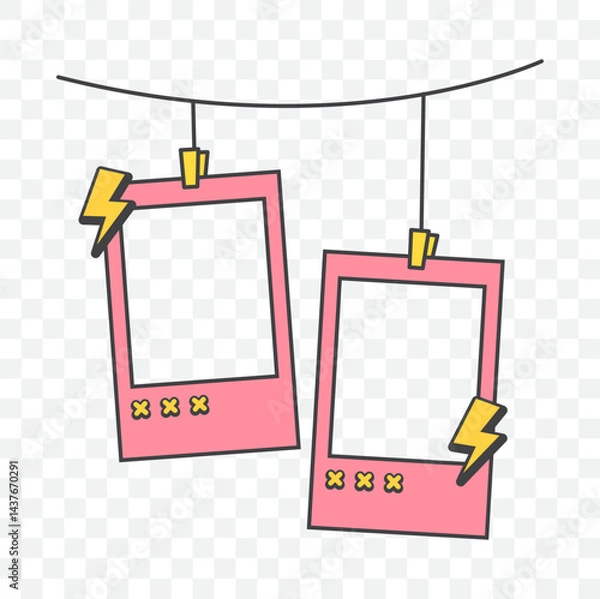 Fototapeta Retro cute pink polaroid photo frames background. Doodle frame polaroid border element vector illustration