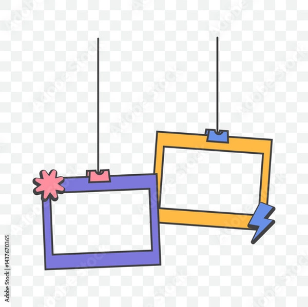 Fototapeta Retro cute groovy polaroid photo frames background. Doodle frame polaroid border element vector illustration