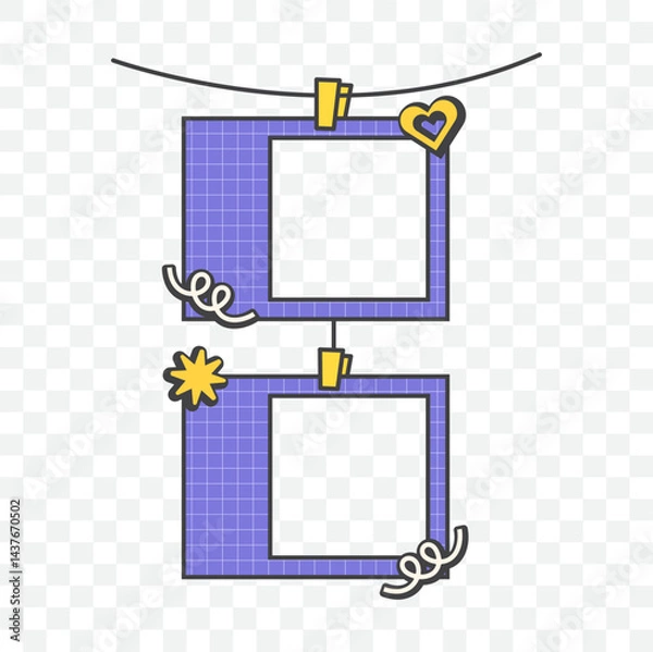 Fototapeta Retro cute purple polaroid photo frames background. Doodle frame polaroid border element vector illustration