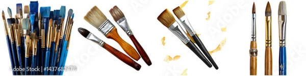 Obraz An assortment of paintbrushes in different sizes and shapes lies arranged, highlighting their various uses. Perfect for artists preparing to create vibrant artwork
