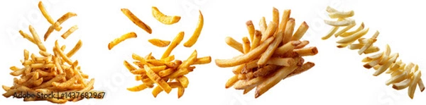 Obraz Display features a variety of French fries showcasing different cuts and styles, highlighting their golden color and crispy texture against a white background