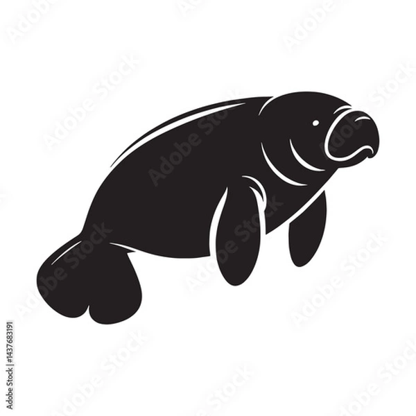 Fototapeta Versatile manatee silhouette vector perfect for scalable logos, web applications, and branding – manatee silhouette – manatee vector – manatee illustration – silhouette of manatee

