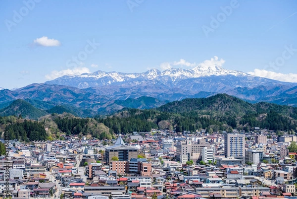 Obraz 岐阜県飛騨高山と山の風景