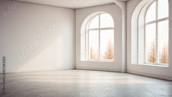 Fototapeta Inviting Empty White Room Featuring a Window and Subtle Toned Decor for Relaxation
