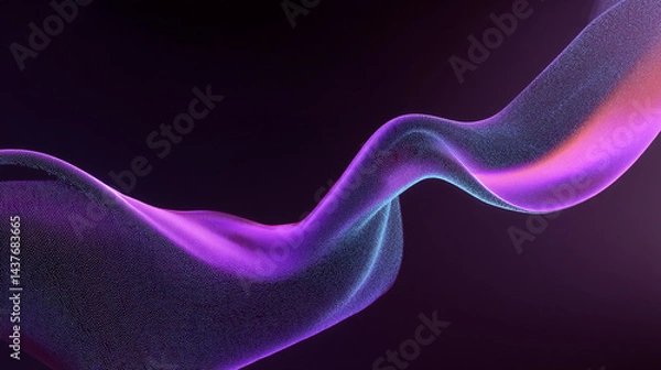 Fototapeta Abstract fluid holographic iridescent purple curved wave in dark background, Abstract waves, flowing lines, vibrant colors, neon blue, magenta, smooth curves, dynamic motion,