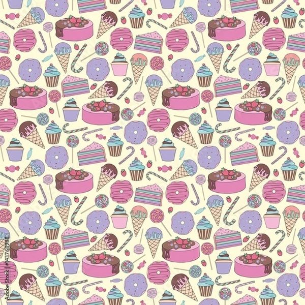 Fototapeta Sweets. Stylized cute vector seamless pattern