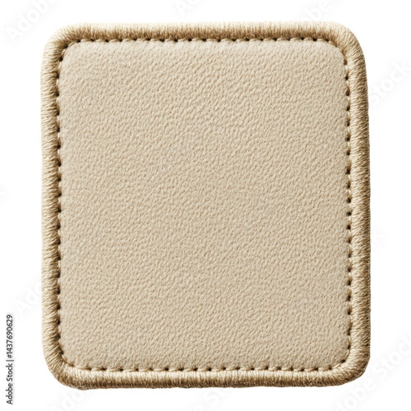Obraz A square beige leather patch with stitched edges and a smooth texture.