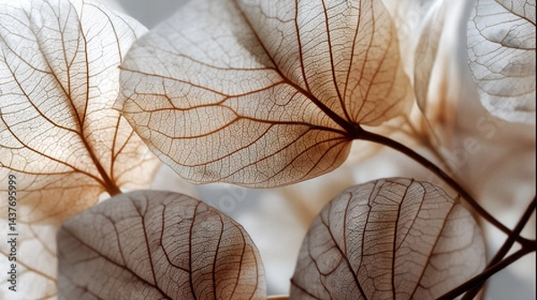 Obraz Abstract Flower Petals Texture in Beige color, Delicate beige transparent leaves with natural texture, Delicate Dried Leaves Background