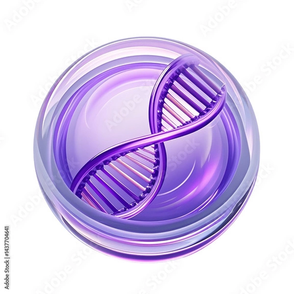Fototapeta Purple DNA helix inside a crystal sphere faceted genetic structure molecular biology icon futuristic scientific design PNG file download
