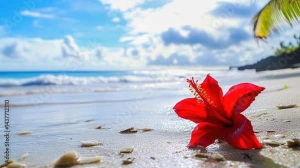 Obraz  Red and Gorgeous Shoreline Flowers, A Vibrant and Captivating Natural Display by the Water's Edge