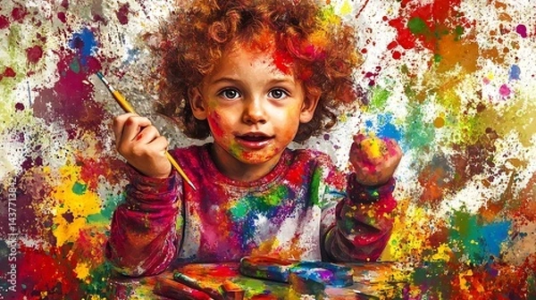 Obraz Childs colorful art session playful painting with vibrant splashes and creative expression