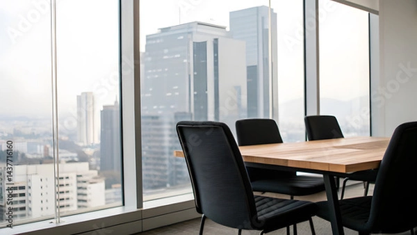 Obraz Minimalist Conference Room Corner with Urban View. Perfect for: Office design expos, minimal conference spaces